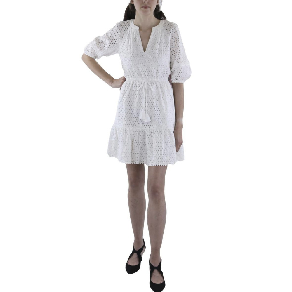 Vince Camuto Women Eyelet Balloon Sleeve Dress White Size 6